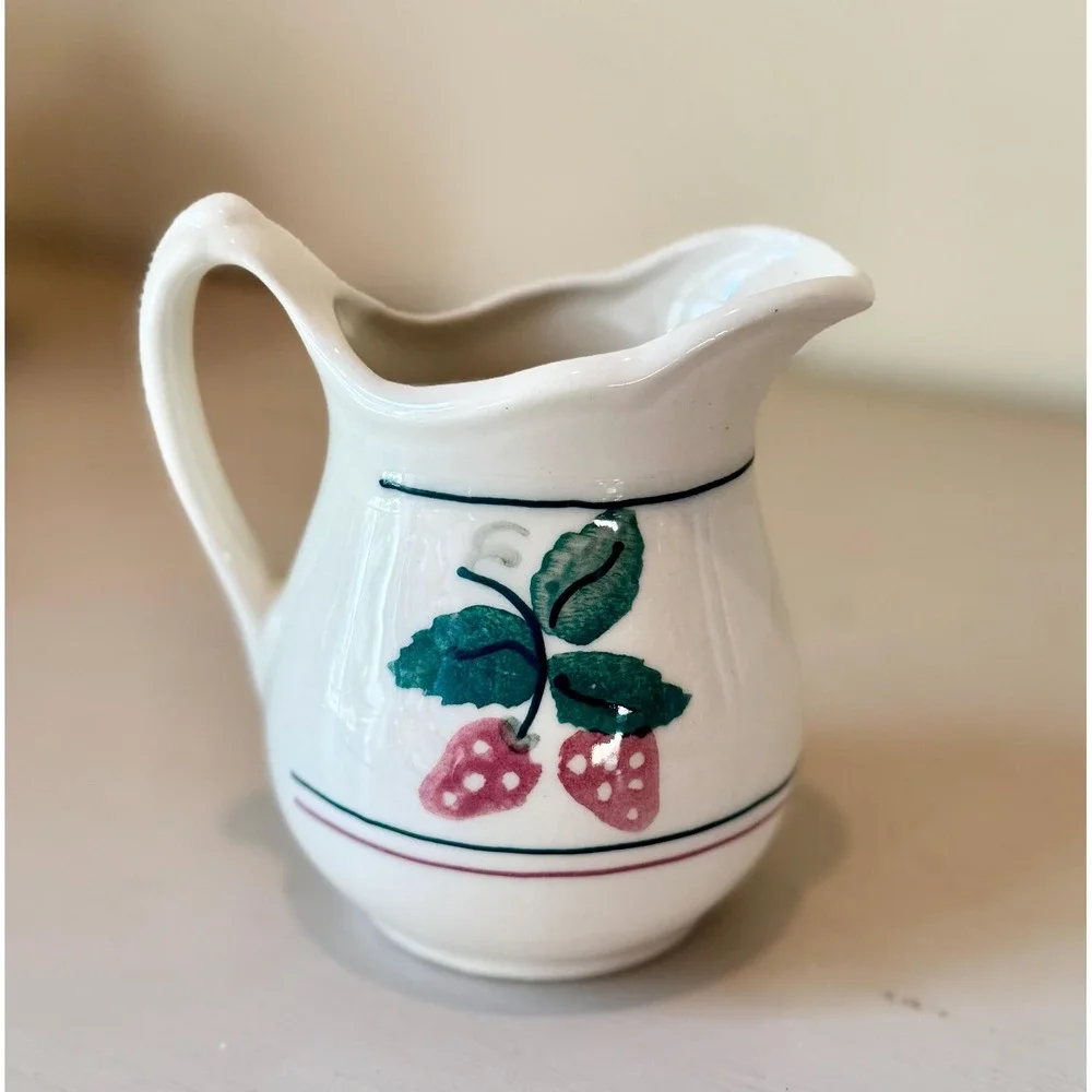 Vintage Hartstone Strawberry Stoneware Creamer | Hand Painted Small Milk Pitcher